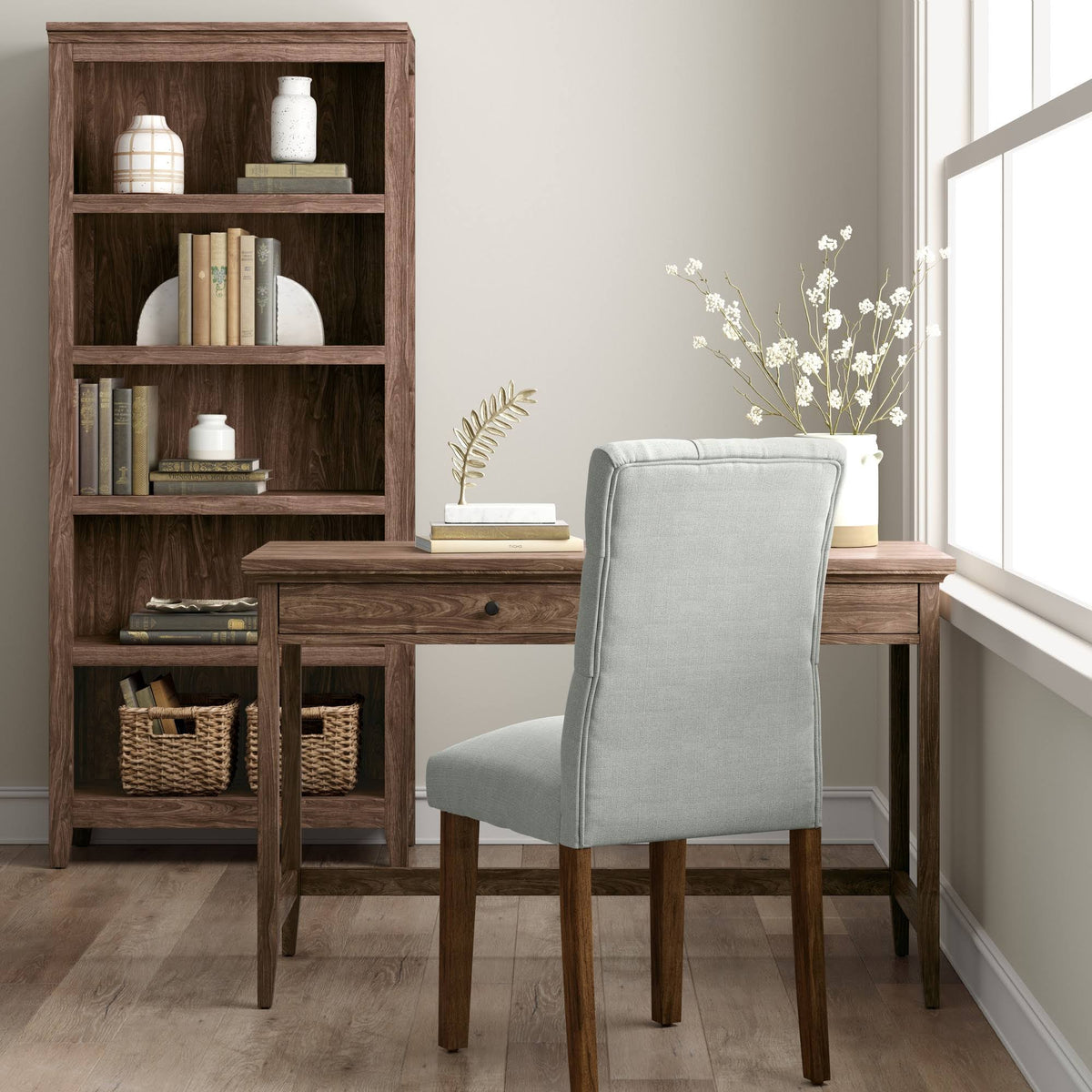 72x22 5-Shelf Walnut Brown Bookcase D422