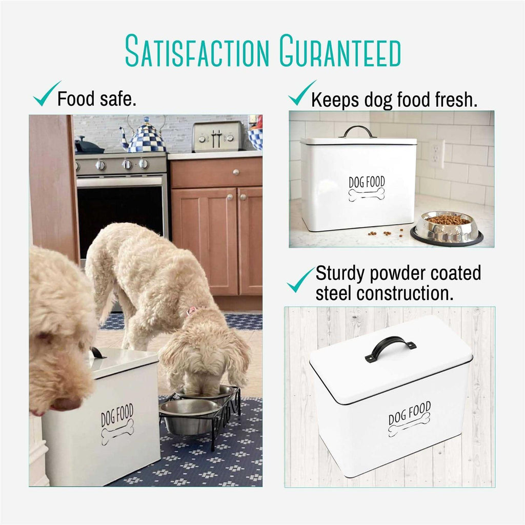White Metal Dog Food Storage Container with Lid M97866