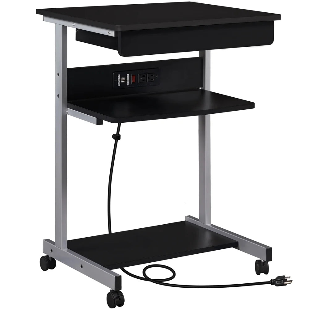 22in Rolling Laptop Computer Desk with Power Outlet, Black U527392