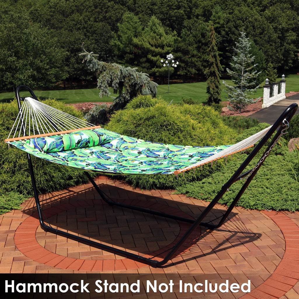 Quilted Printed Fabric 2-Person Hammock and Pillow with S Hooks and Hanging Chains Z636