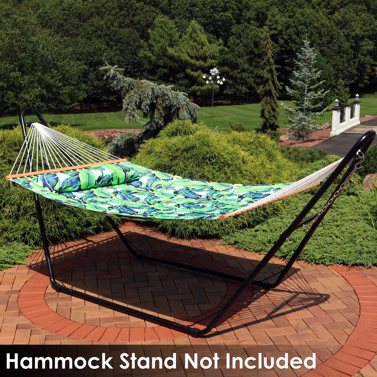 Quilted Printed Fabric 2-Person Hammock and Pillow with S Hooks and Hanging Chains Z636