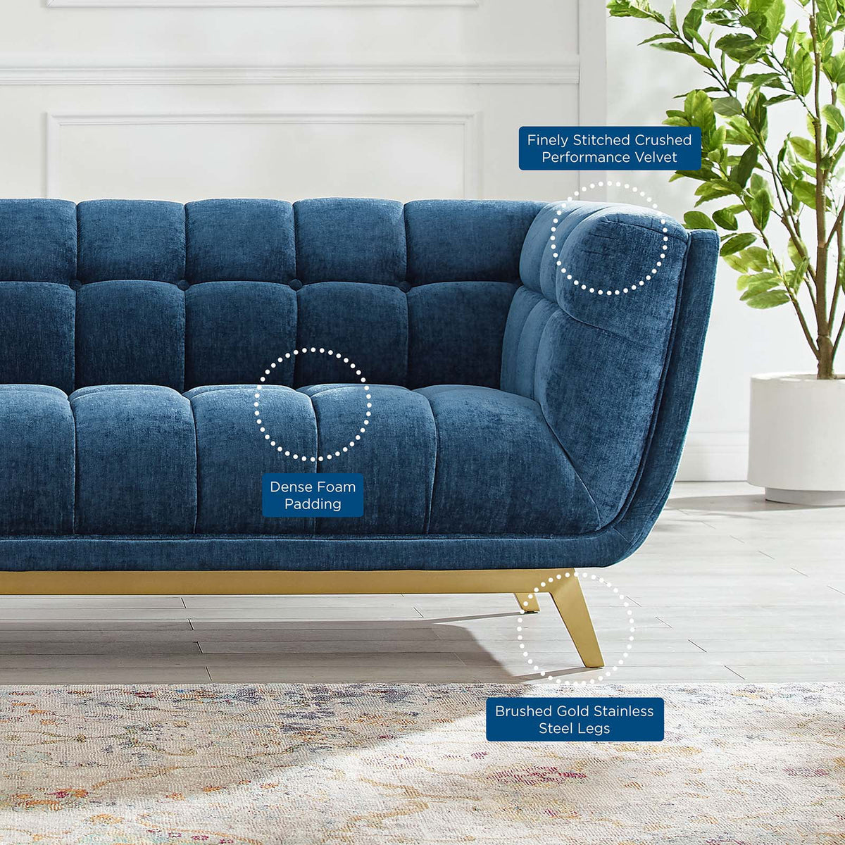 Navy Performance Velvet Sofa T601