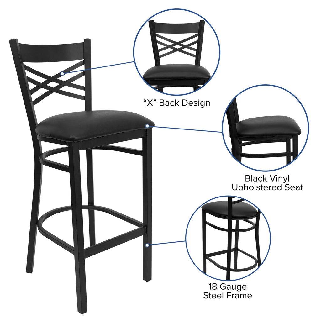 Black X Back Metal Barstool Q194686