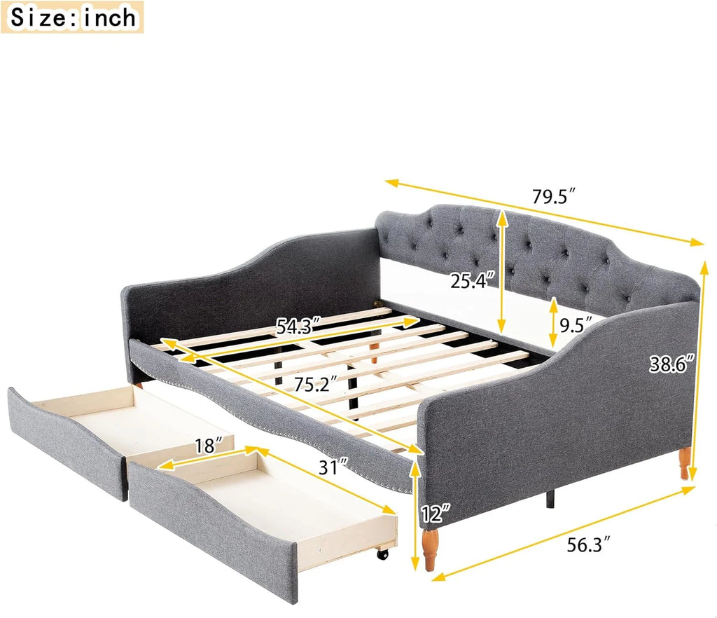 Upholstered Full Daybed with 2 Storage Drawers P906092