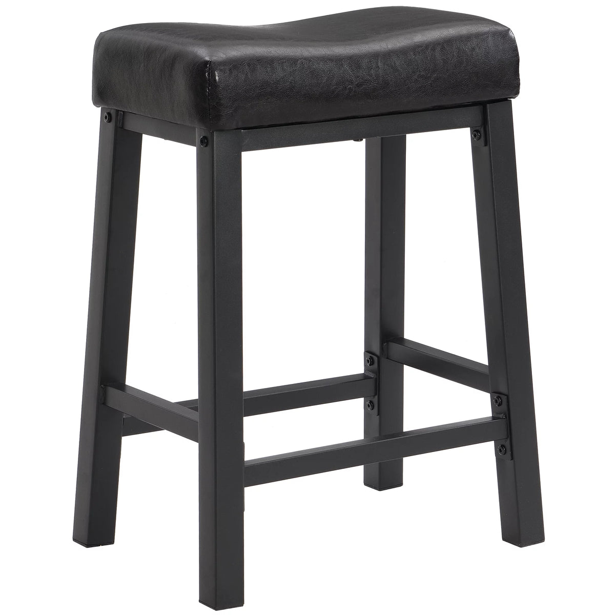 Black Faux Leather Saddle Seat Counter Height Barstools Z8392