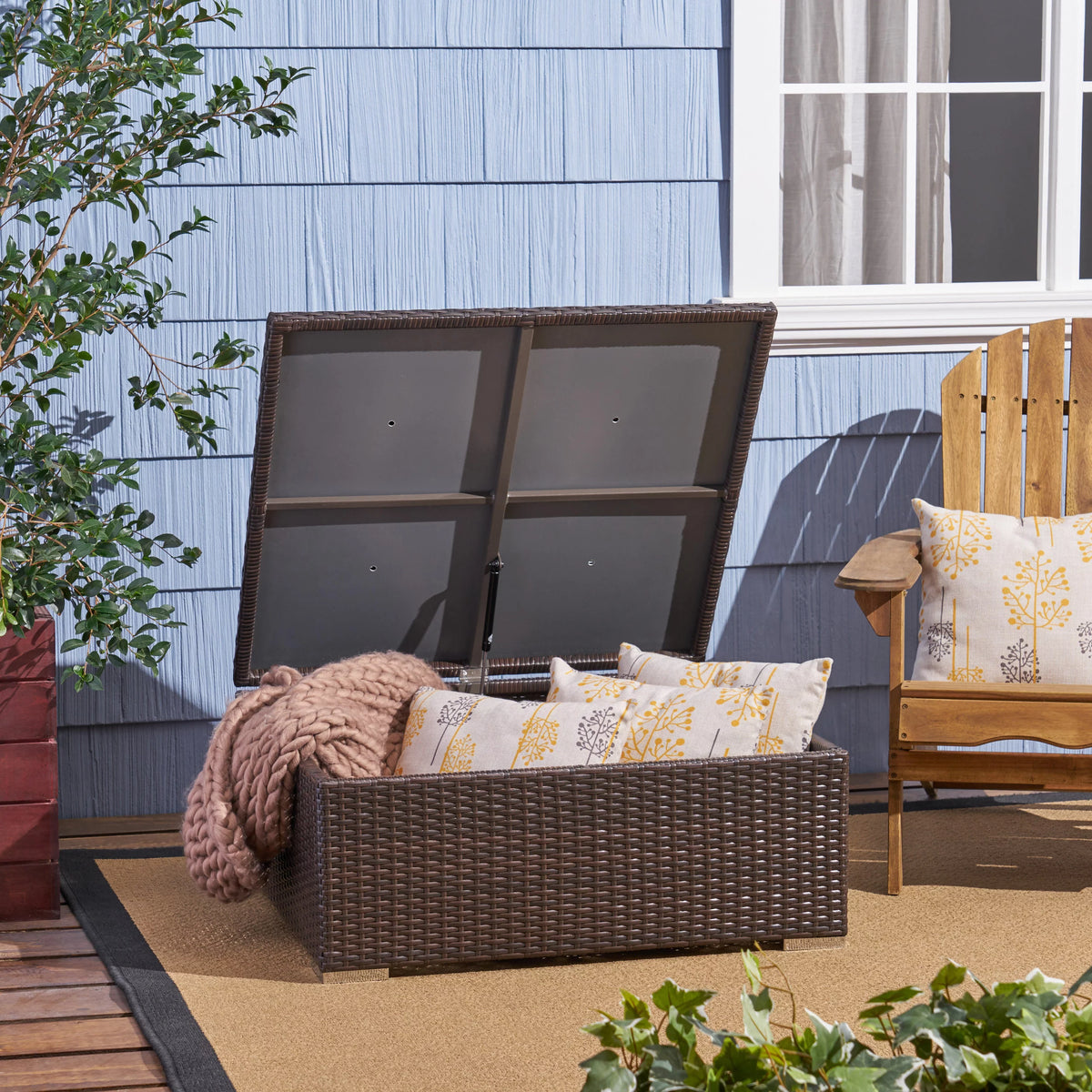 Multibrown Wicker Coffee Table with Storage F97304