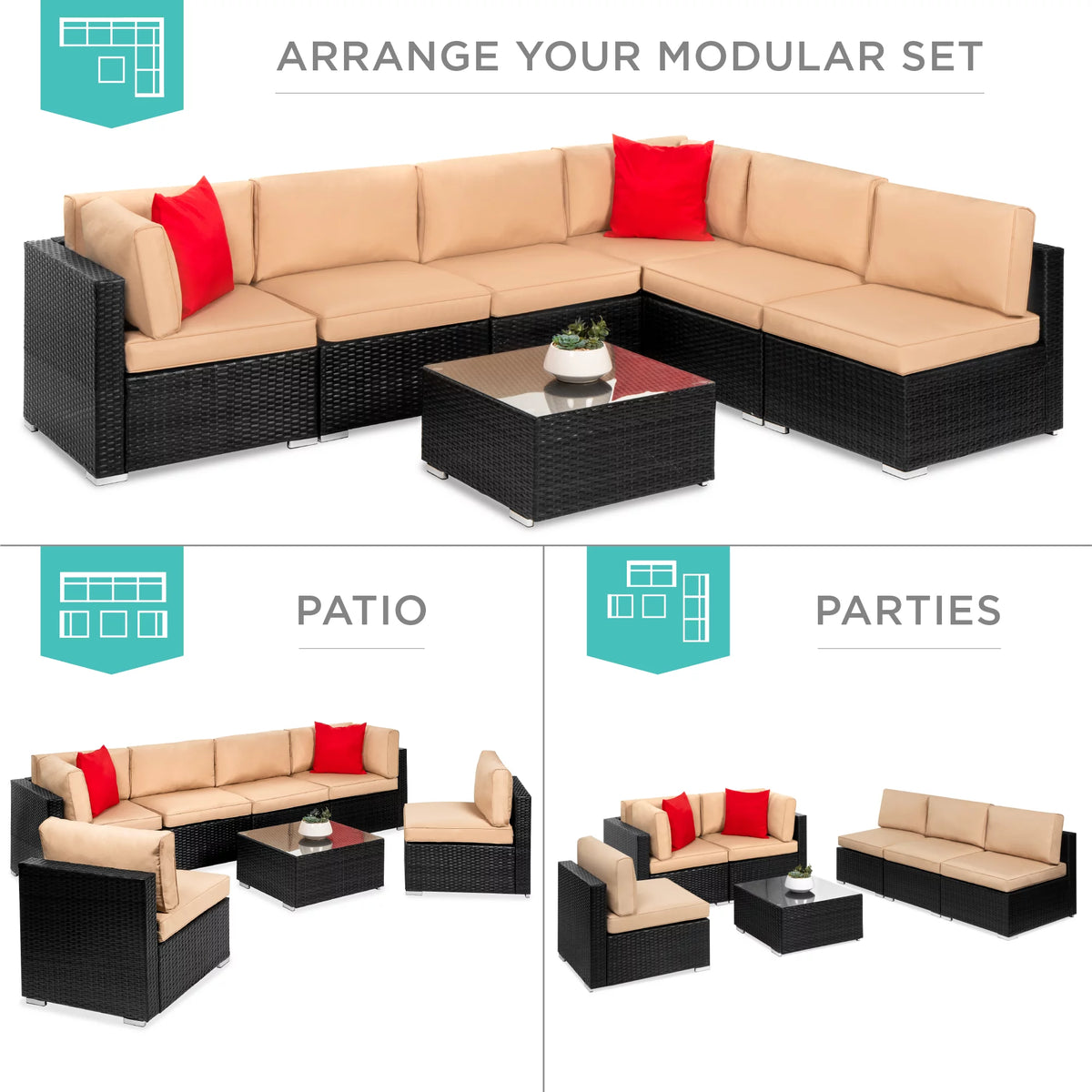 7 Piece Gray Wicker Sectional Set U691