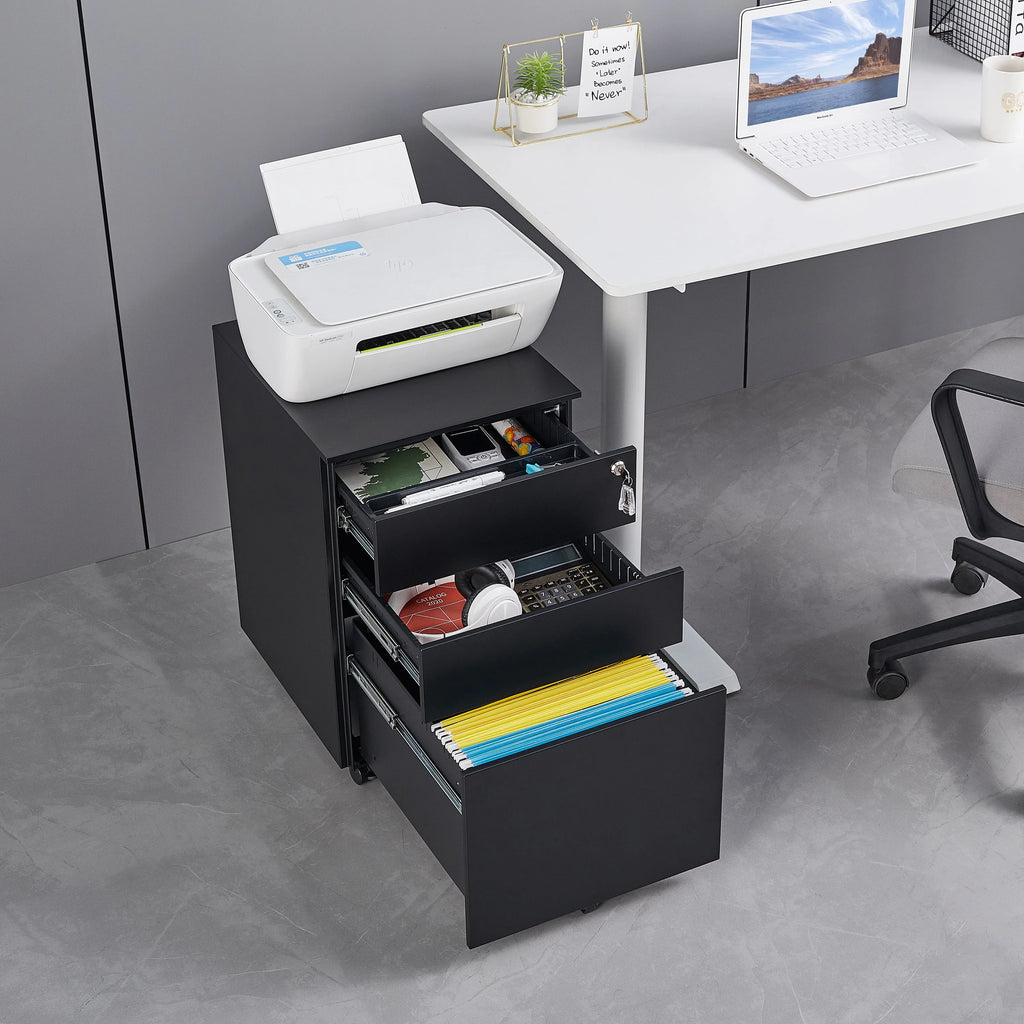 3 Drawer Black Mobile File Cabinet U659283