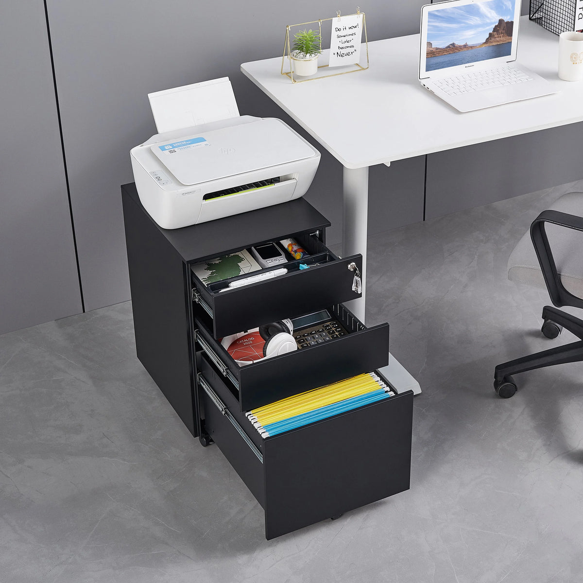 3 Drawer Black Mobile File Cabinet U659283