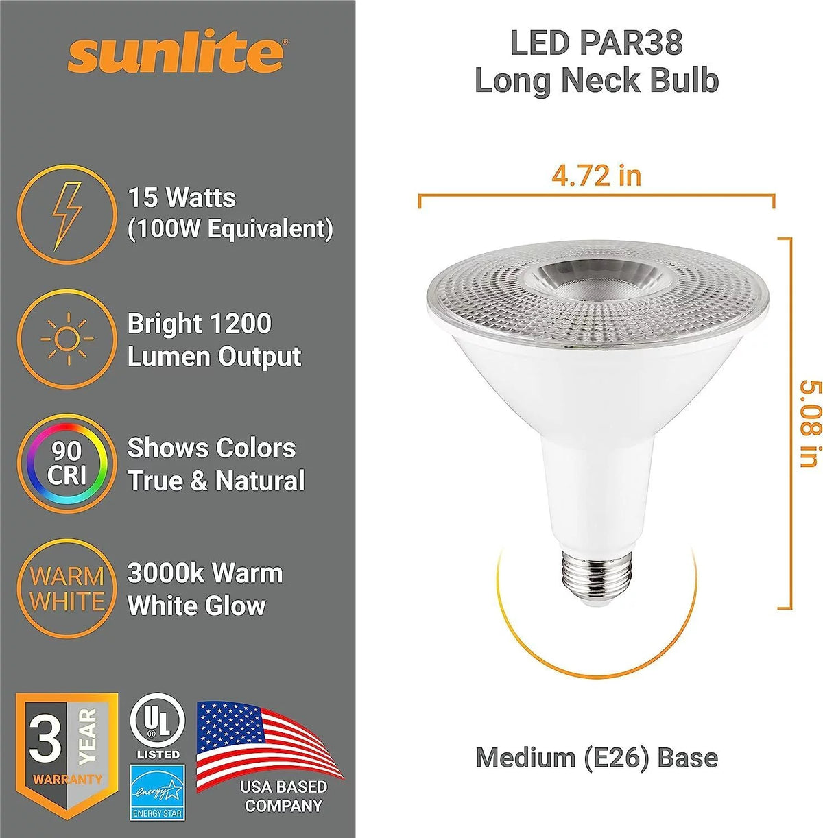 LED PAR38 Long Neck Spotlight Bulb 15 Watts Dimmable 3000K Warm White 6-Pack K151602