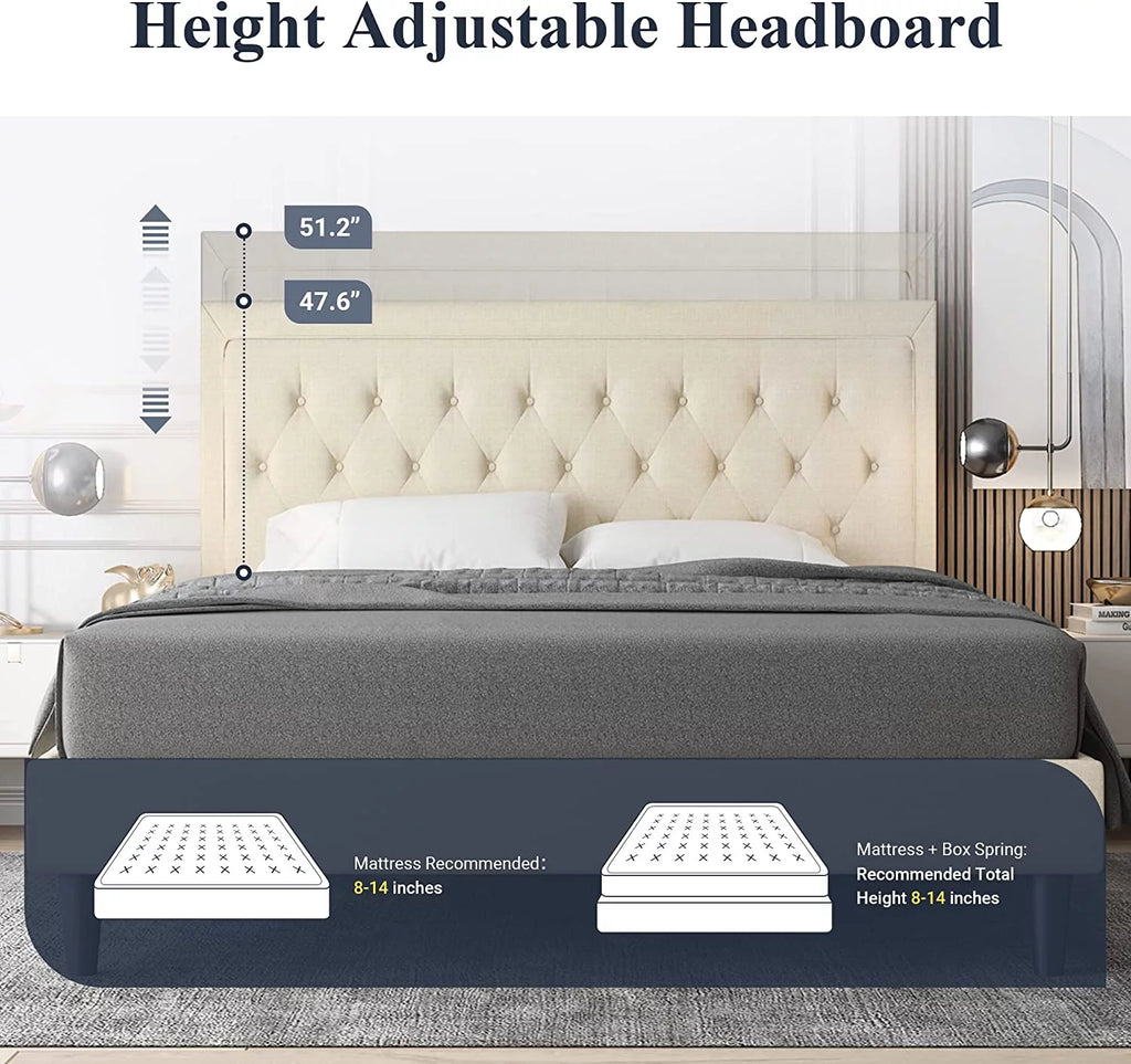 Queen Size Upholstered Platform Bed with Adjustable Headboard P76867