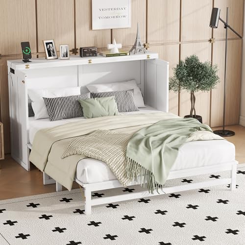 Solid Pine Queen Size Murphy Cabinet Wall Bed with Storage Drawers T355