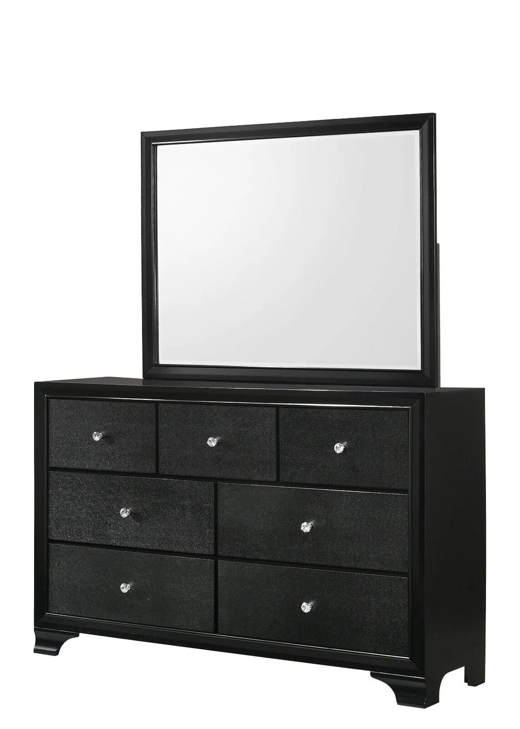 Black Full Size Upholstery LED Bed Dresser Mirror Nightstand Set C2541
