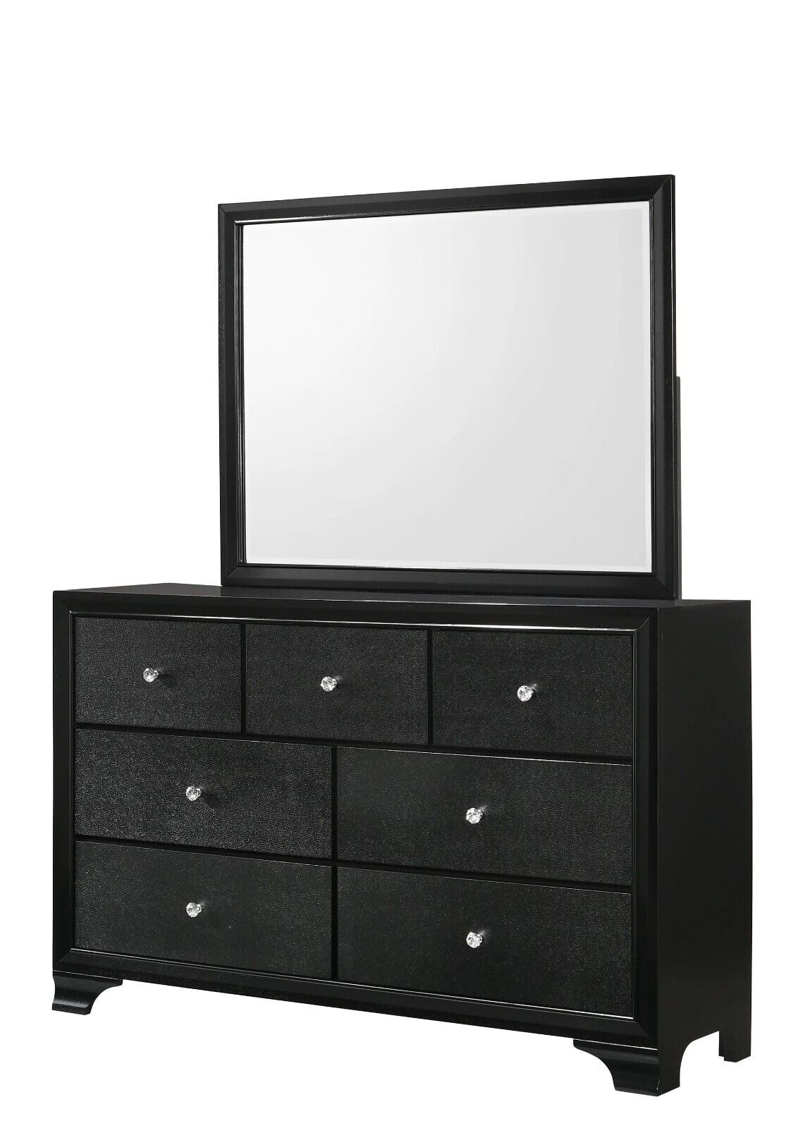 Black Full Size Upholstery LED Bed Dresser Mirror Nightstand Set C2541