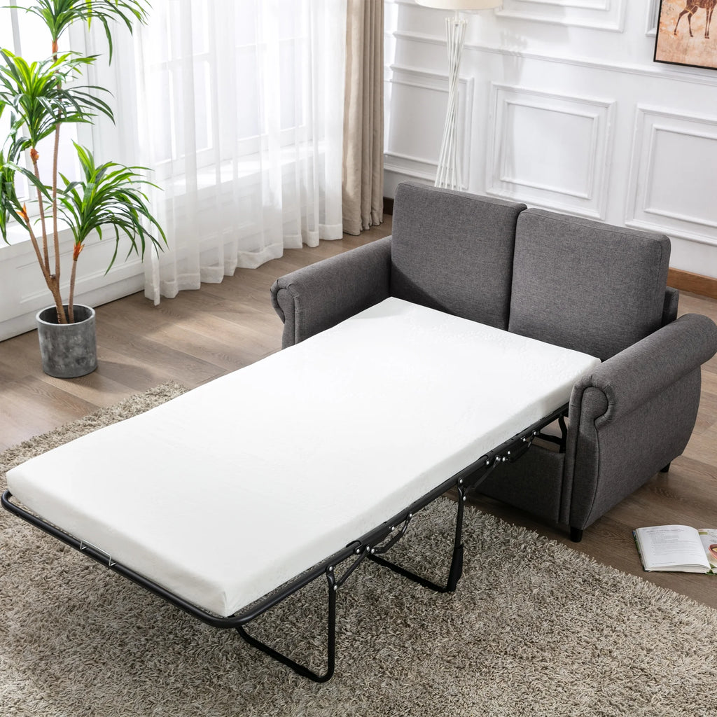 57.5" Gray Pull Out Sofa Bed with Twin Size Memory Mattress A19612