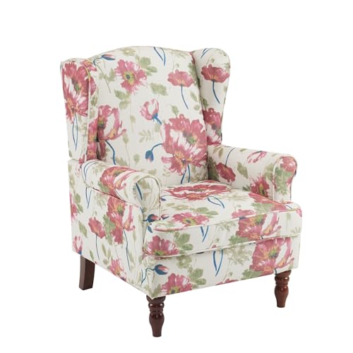 Blue Floral High Back Upholstered Accent Chair W2685
