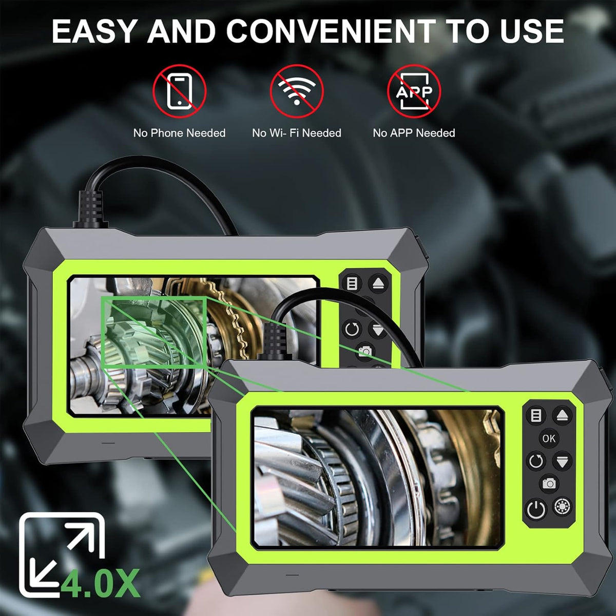 23FT Dual Lens Video Endoscope Inspection Camera with 8 mm IP67 Waterproof Semi-Rigid Cable M61405