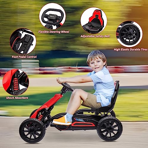 12V Electric Go Kart for Kids, 7Ah Battery Powered Car, Adjustable Seat, Red M439158