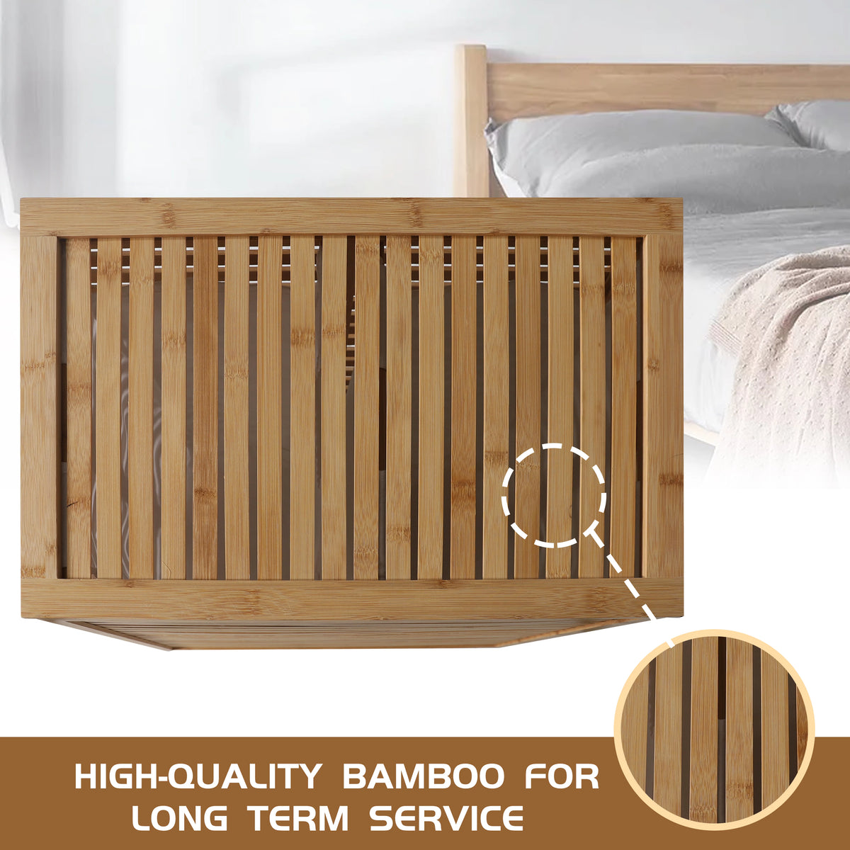 Foldable Bamboo Laundry Hamper with Lid and Liner Bag I7502