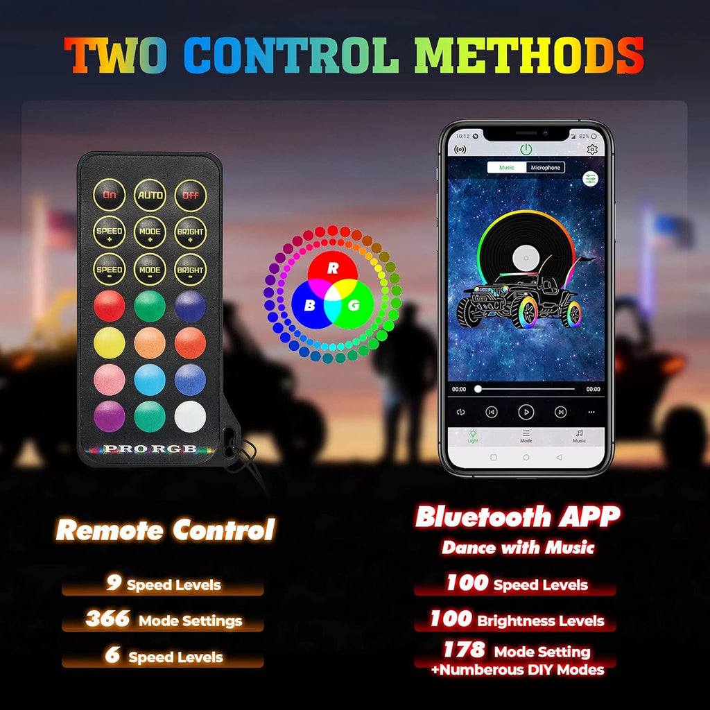 LED Whip Lights with Bluetooth and Flag Pole, 366+ Lighting Modes RGB, 2pcs 3ft W717345
