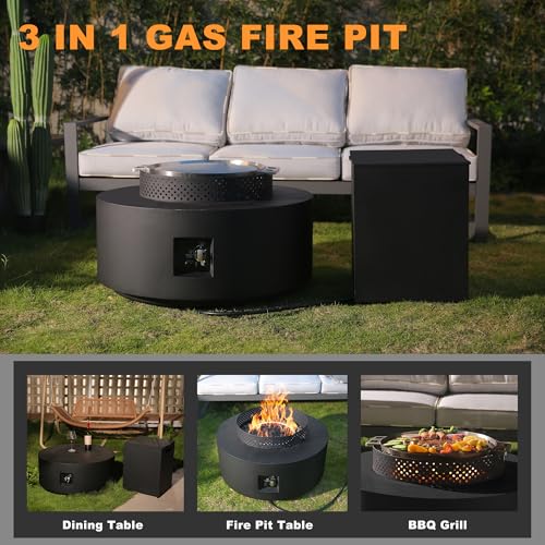 32 Inch 3-Piece Propane Fire Pit Table 65,000 BTU with Tank Side Table and Baking Sheet P1730
