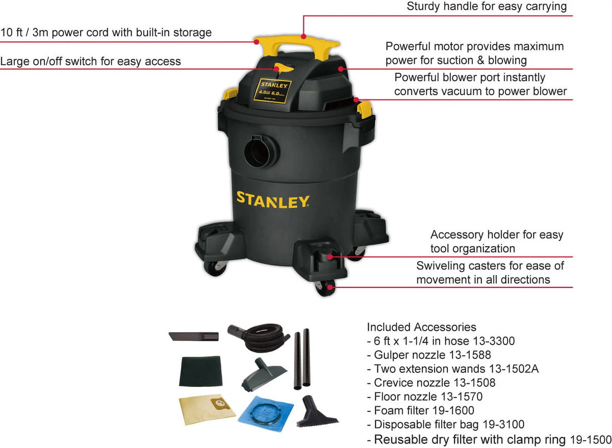 6 Gallon 4 Peak HP Wet Dry Vacuum H9966