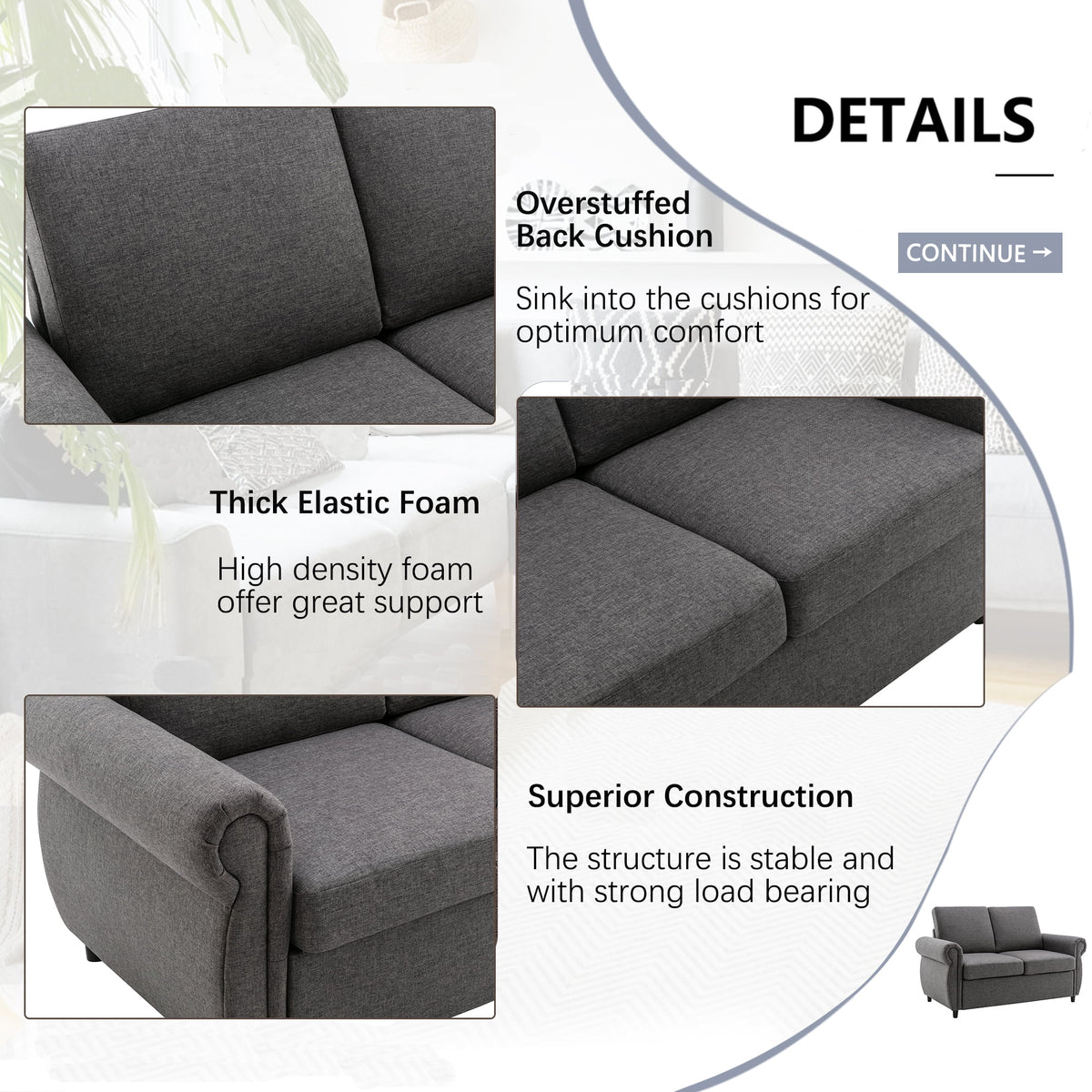 57.5" Gray Pull Out Sofa Bed with Twin Size Memory Mattress A19612