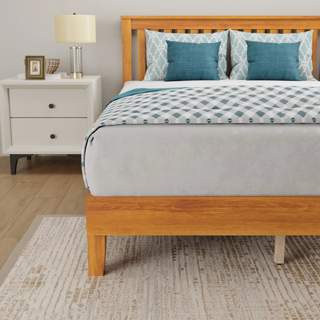 Queen Size Bed Frame with Headboard Wood Slats K5159