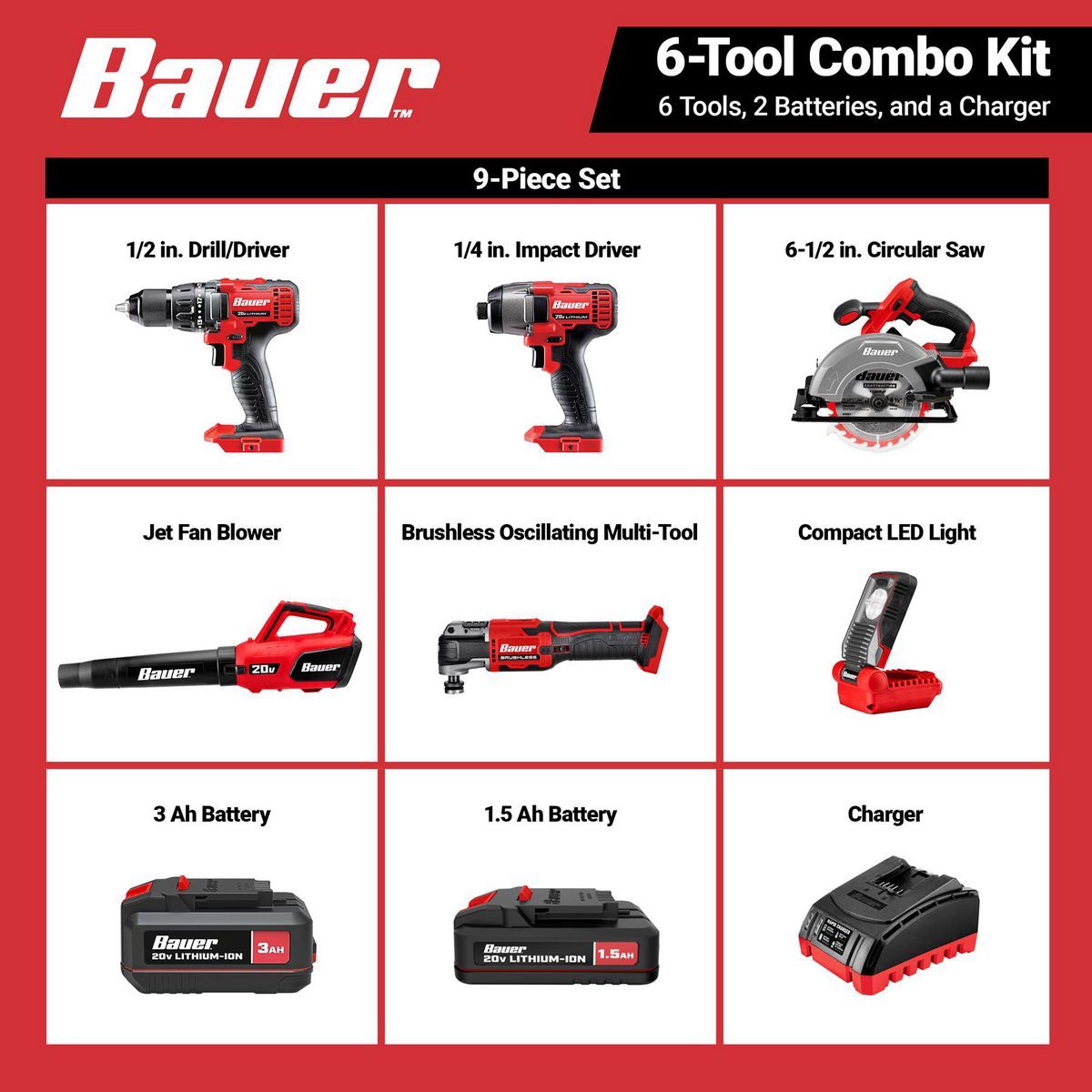 20V Cordless 6-Tool Combo Kit with Battery and Charger C21389