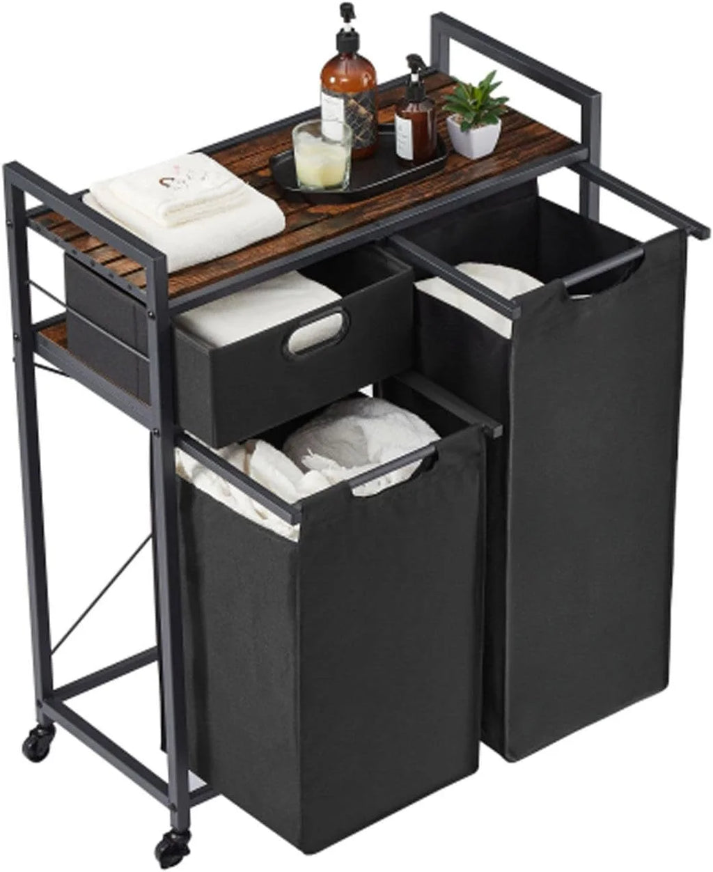 Laundry Basket with Drawer and 2 Sorter Bags Q7325