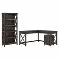 Gray L Shaped Desk with File Cabinet and Bookcase O9734