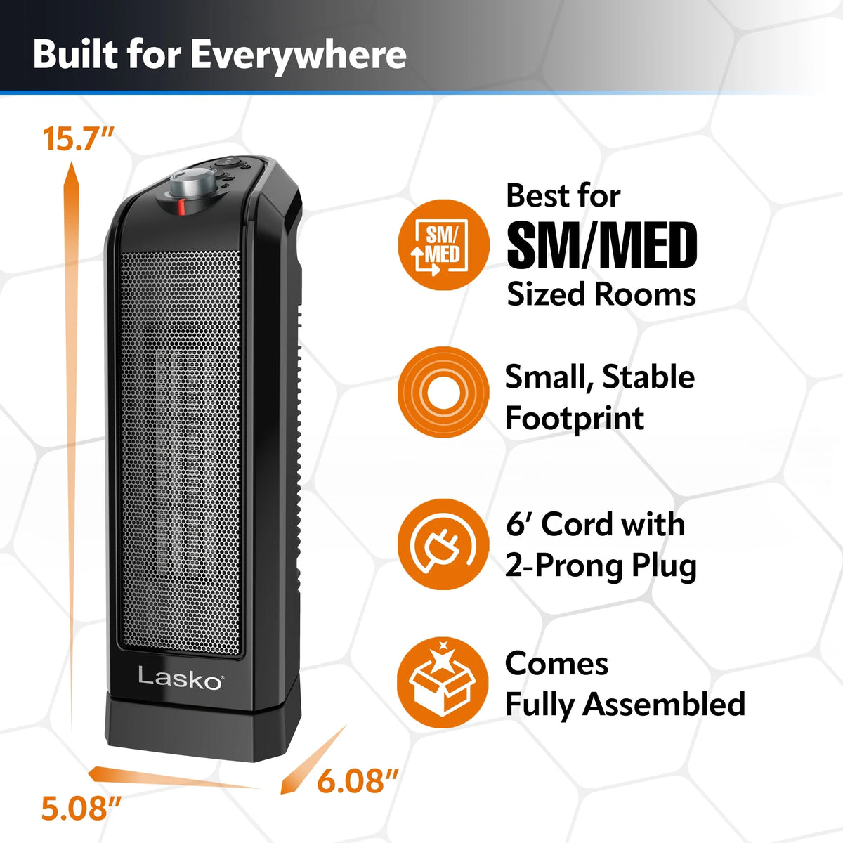 16" 1500W Oscillating Ceramic Tower Space Heater K5357