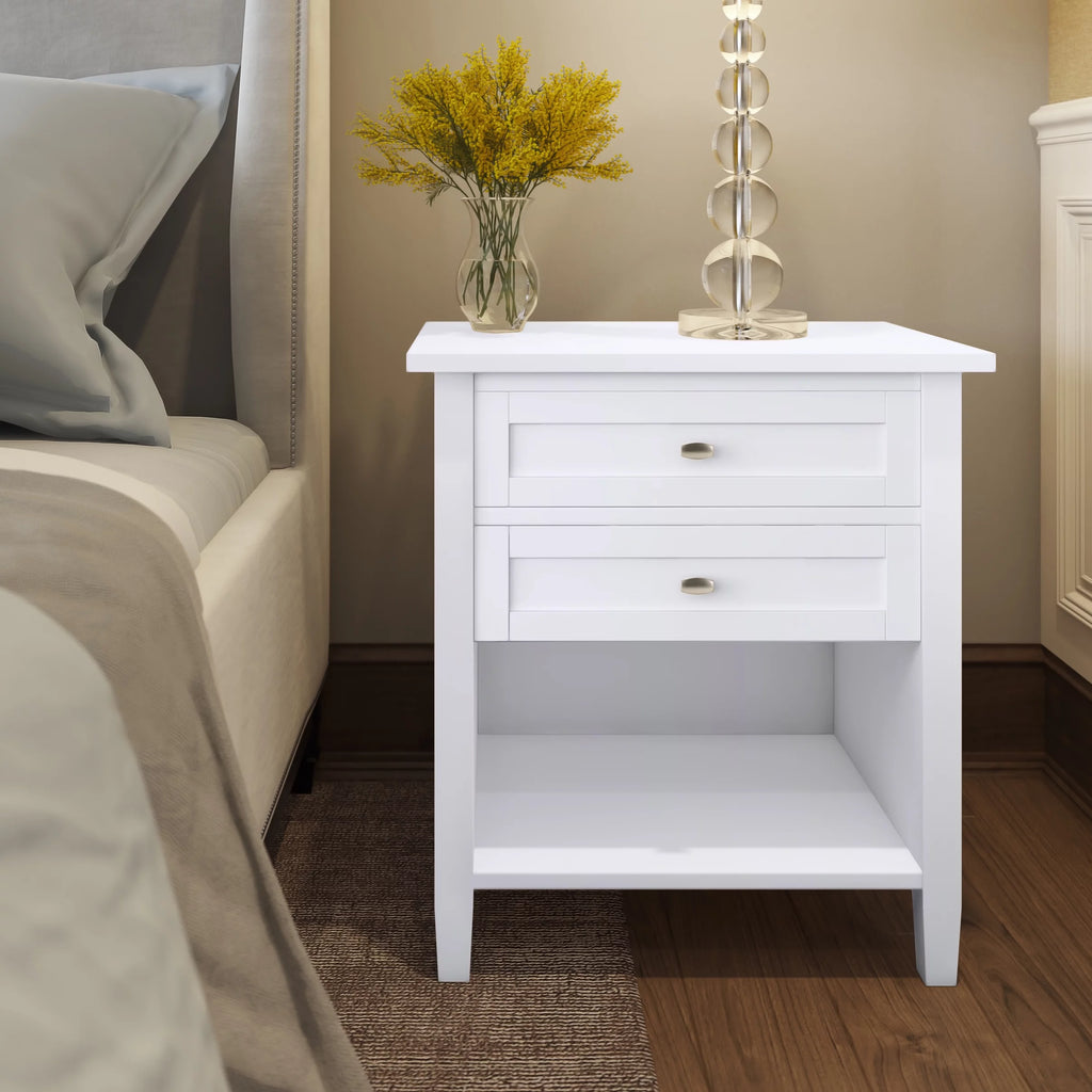 White 24 inch Wide Solid Wood Nightstand J409