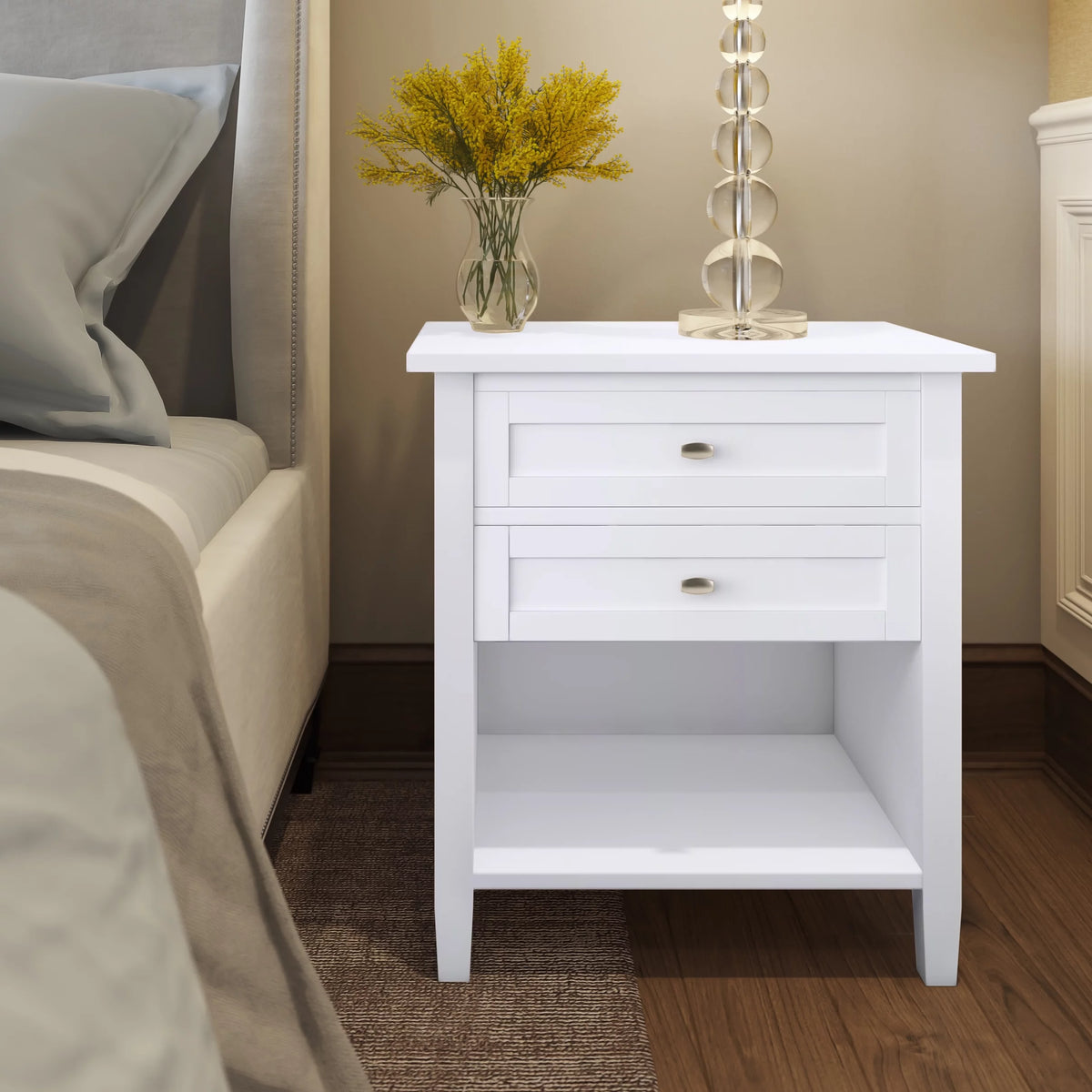 White 24 inch Wide Solid Wood Nightstand J409