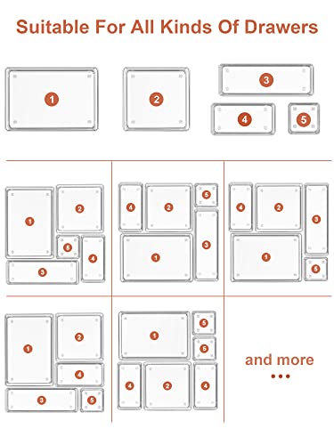 13-Piece Clear Drawer Organizer with Non-Slip Silicone Pads A6600