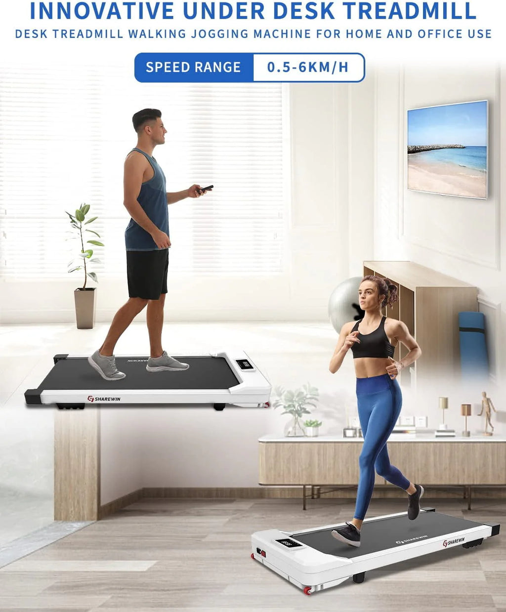 Under Desk Treadmill 300 lb Capacity White E408903