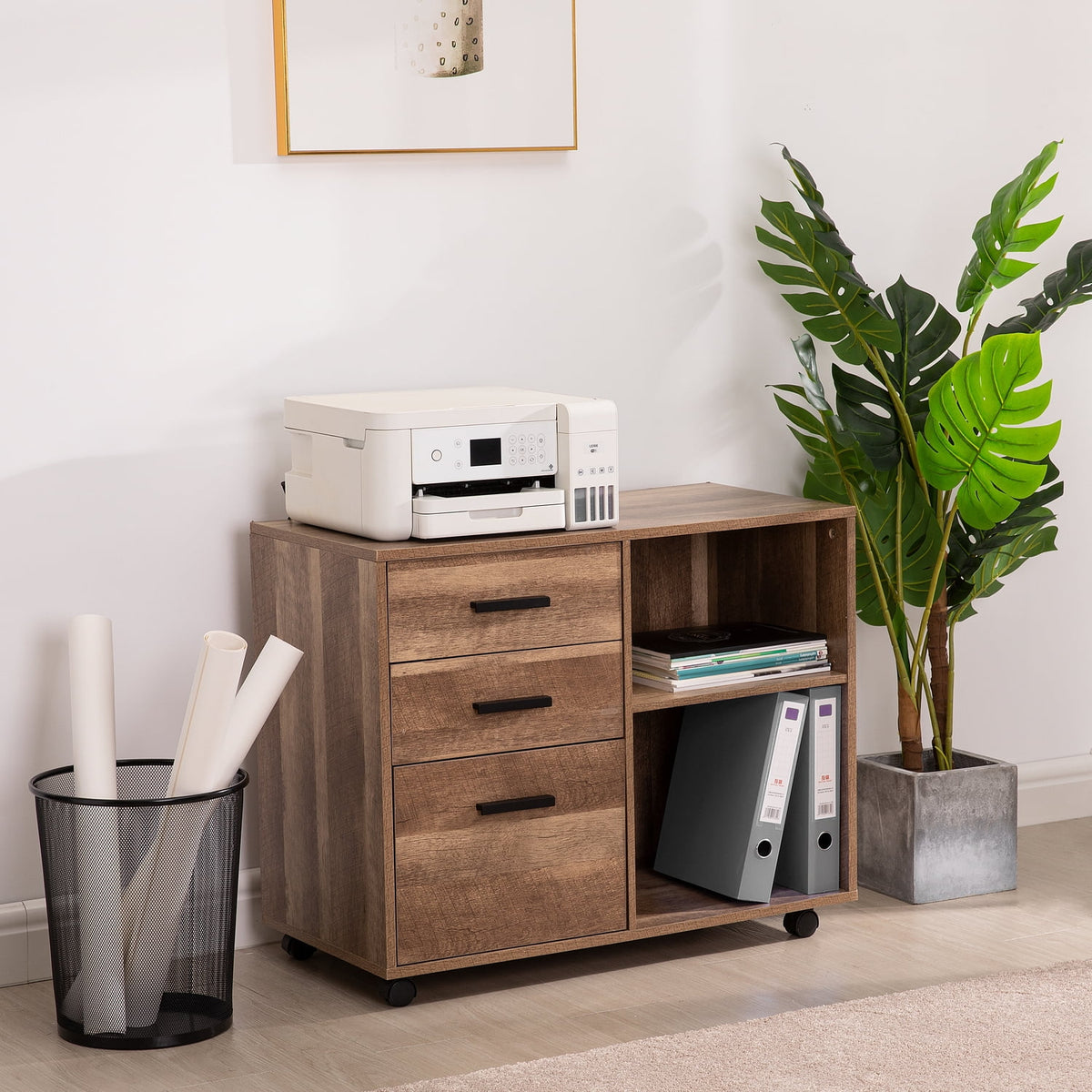 White 5 Drawer File Cabinet with Shelf I826240