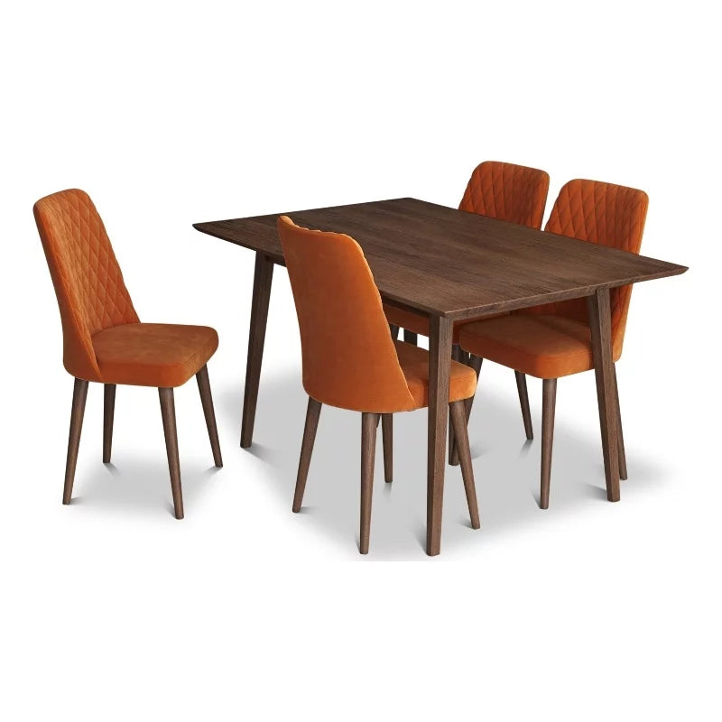 Solid Wood Walnut Dining Table and 4 Chair Set L277229