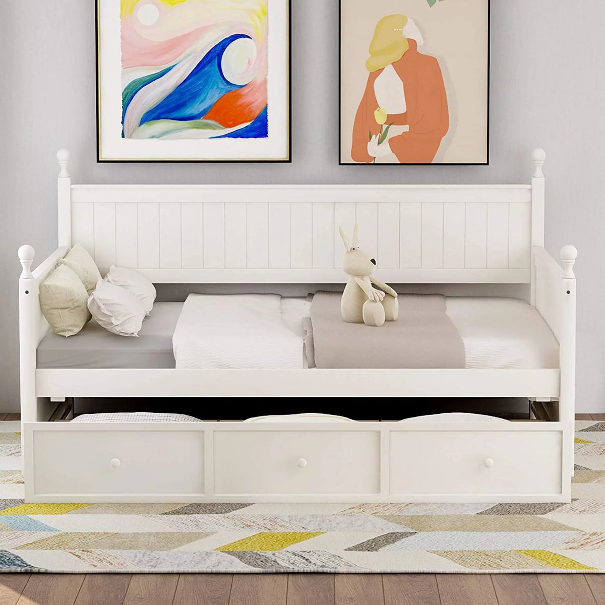 White Wood Daybed with Drawers W5236