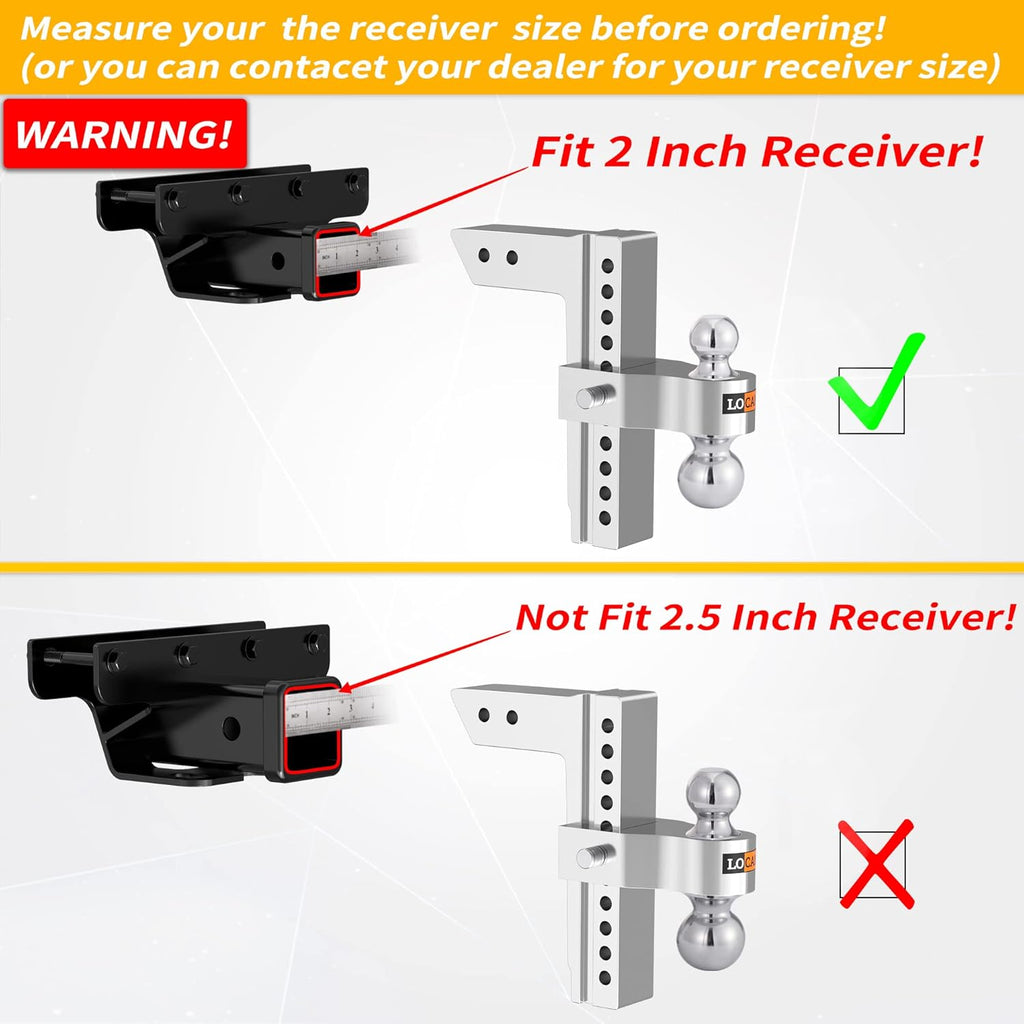 Adjustable Aluminum Trailer Hitch, Fits 2-Inch Receiver, 10-Inch Drop/Rise, 12,500 LBS U875989