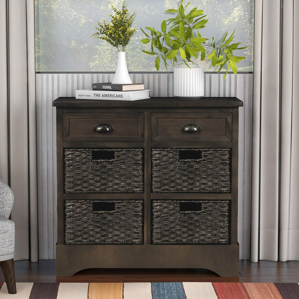 Storage Cabinet with 2 Drawers and 4 Fabric Baskets Y830980