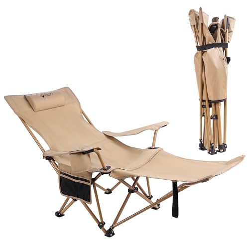 Beige Reclining Camping Lounge Chair with Footrest Y7796