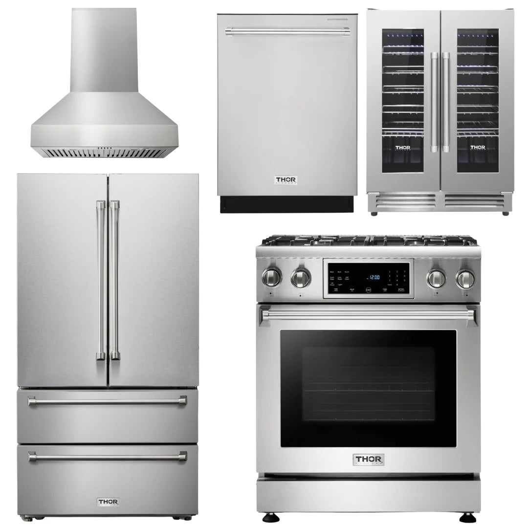 30 In. Propane Gas Range, Range Hood, Refrigerator, Dishwasher, Wine Cooler H345