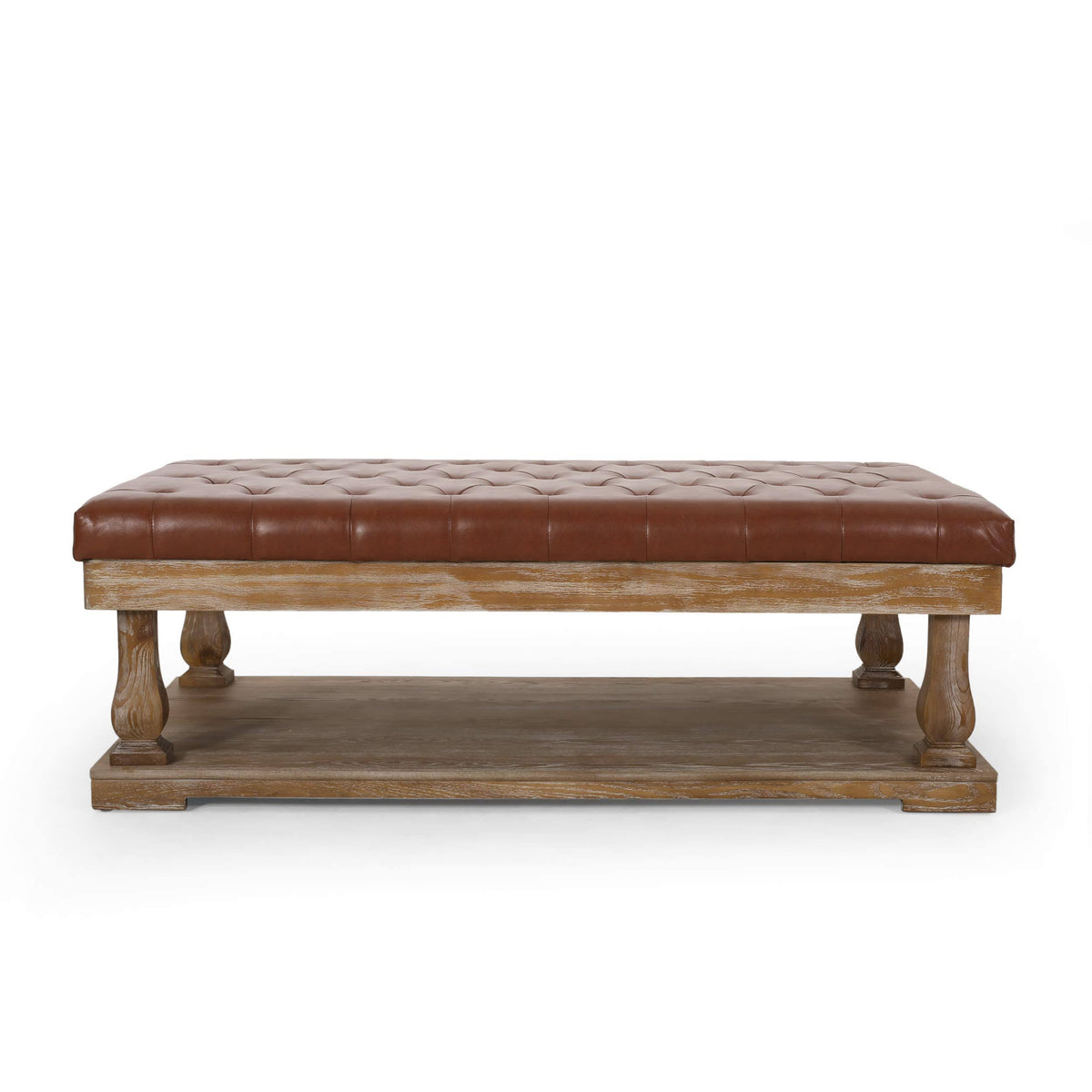 Cognac Brown Upholstered Rectangular Ottoman A169861