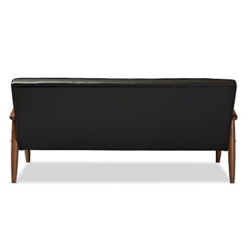 Black Faux Leather Upholstered Wooden 3-Seater Sofa E192646