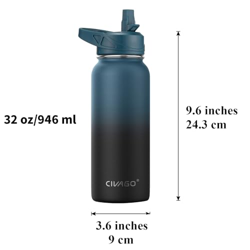 32 oz Insulated Stainless Steel Water Bottle with Straw and 3 Lids Z2874
