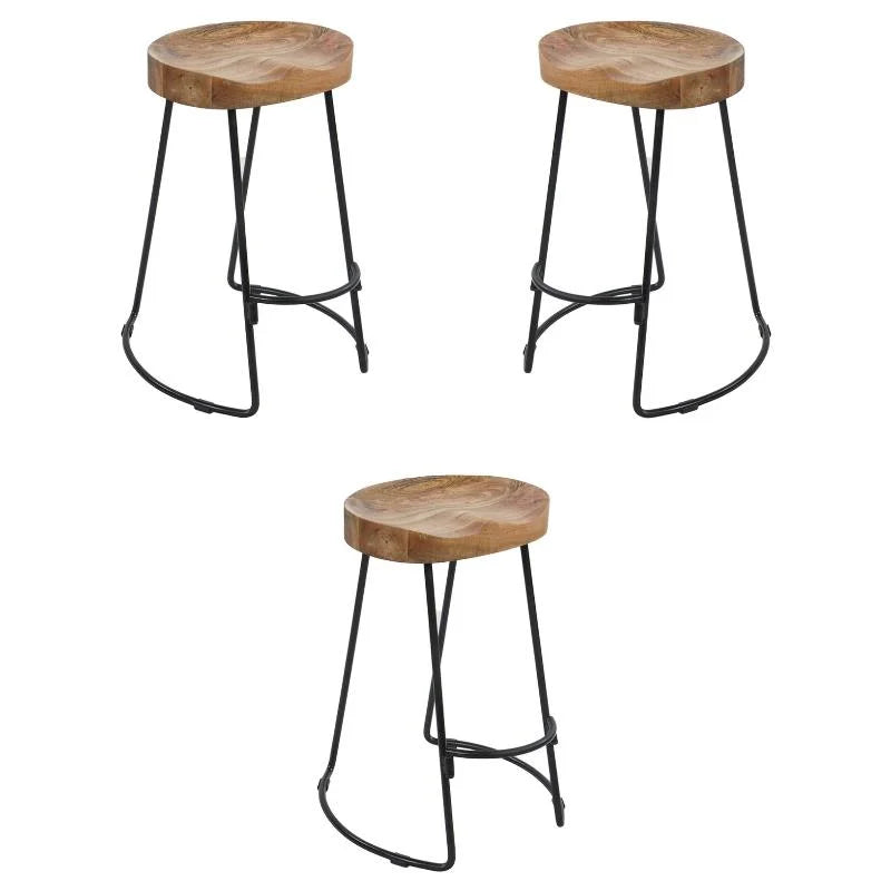 30" Mango Wood & Iron Barstool Set of 3 Y9252