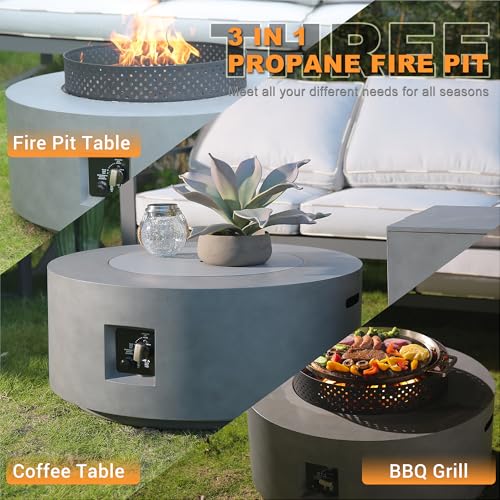 32 Inch 3-Piece Propane Fire Pit Table 65,000 BTU with Tank Side Table and Baking Sheet P1730