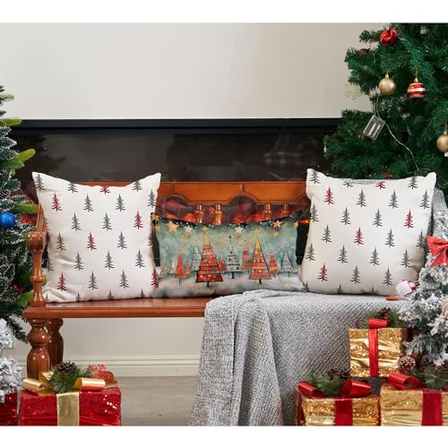 Christmas Tree White 18x18 inch Set of 2 Throw Pillow Covers Y6272