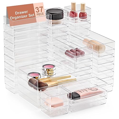 13-Piece Clear Drawer Organizer with Non-Slip Silicone Pads A6600